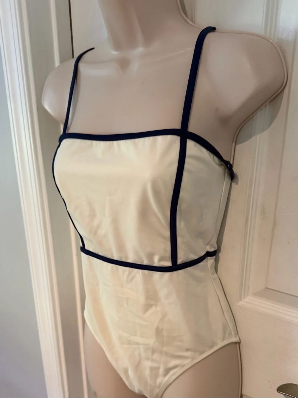 SOLID & STRIPED off-White One-Piece with black Piping - Women Medium New